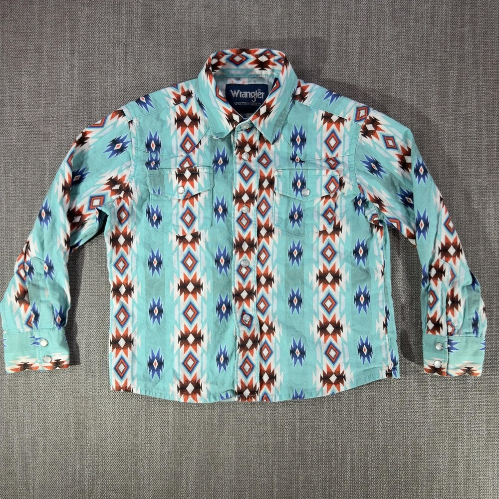 Wrangler Shirt Boys XS Multicolor Western Pearl Snap Aztec Long Sleeve Top